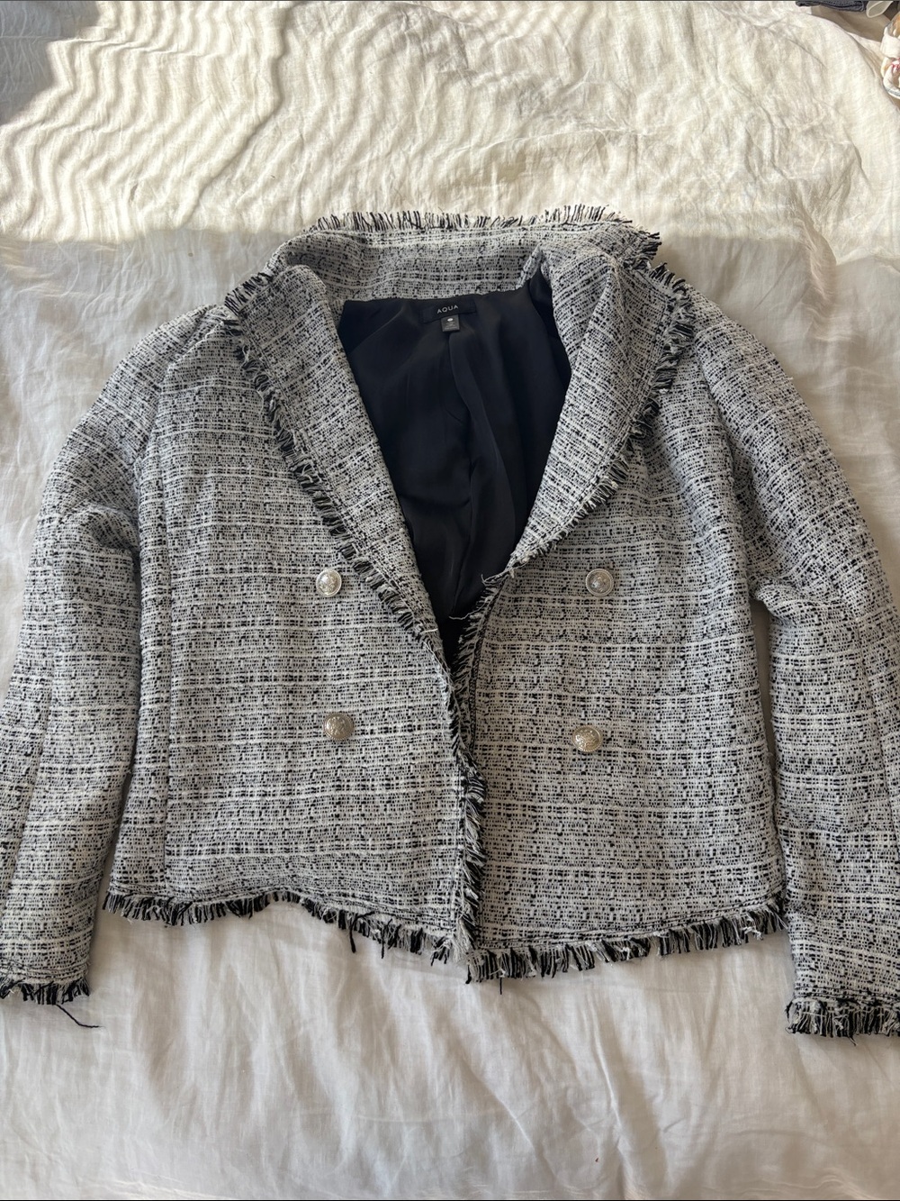 Aqua Tweed Fringed Blazer